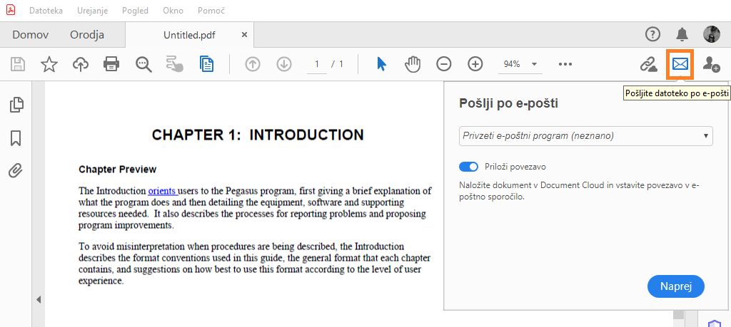 Pošiljanje datoteke PDF po e-pošti