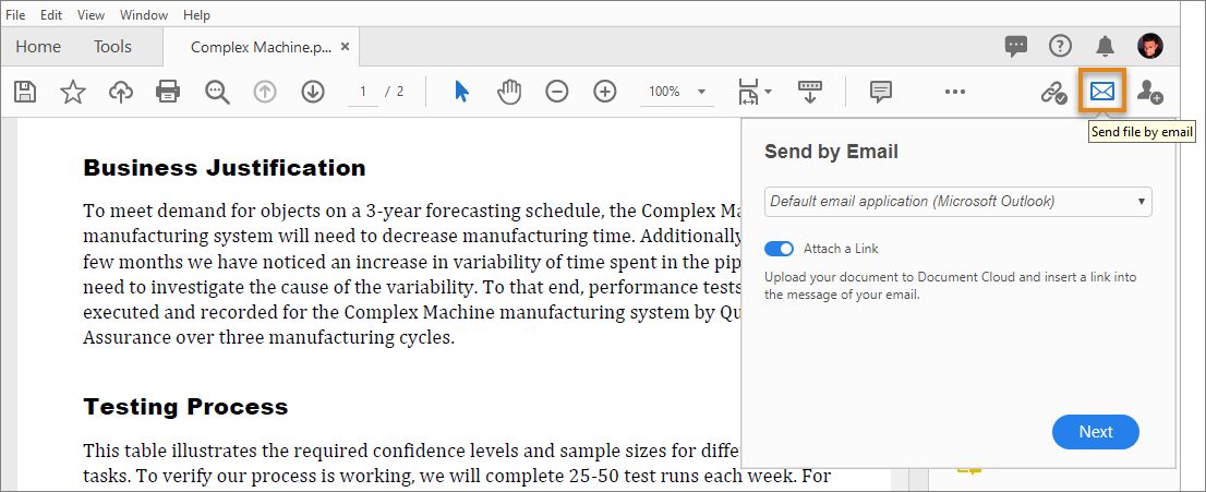 إرسال ملف PDF الخاص بك عبر البريد الإلكتروني