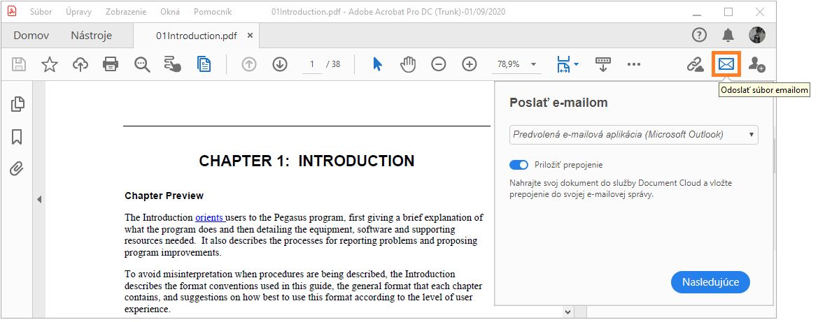 Odoslanie súboru PDF e-mailom