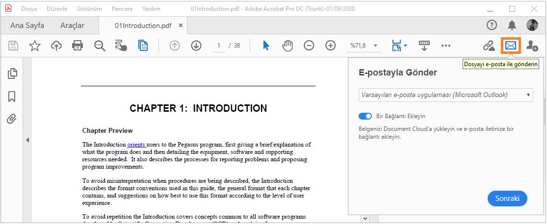 PDF dosyanızı e-posta ile gönderme