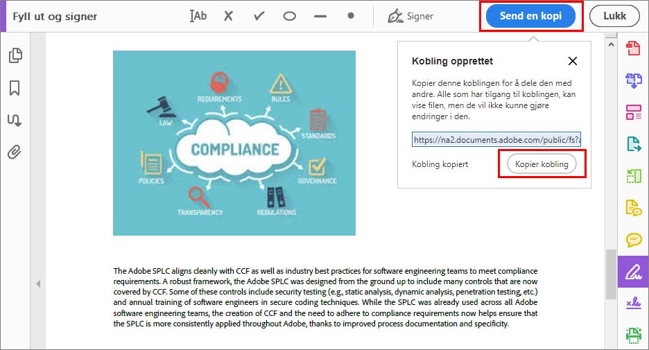 Sende en kopi av det utfylte og signerte skjemaet
