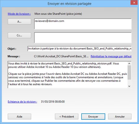 Ajoutez des réviseurs et envoyez l’e-mail