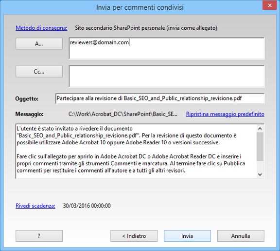 Aggiungere revisori e inviare