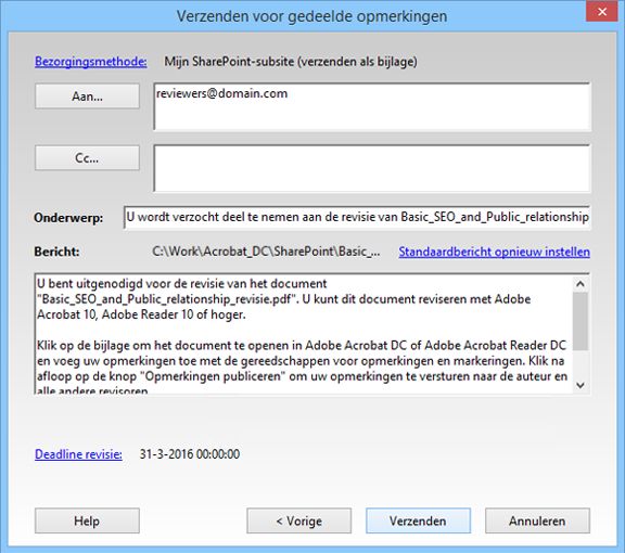 Revisoren toevoegen en verzenden