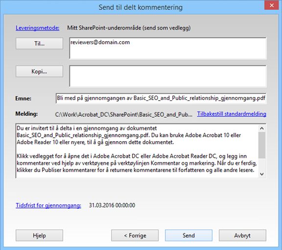 Legg til lesere og send