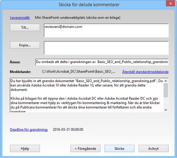 Lägg till granskare och skicka