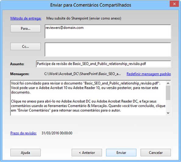 Adicionar revisores e enviar