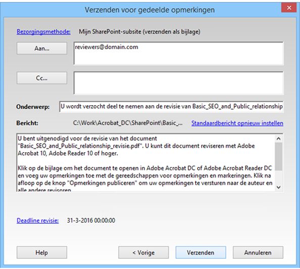 Revisoren toevoegen en verzenden