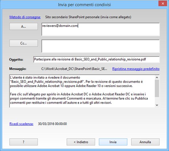 Aggiungere revisori e inviare