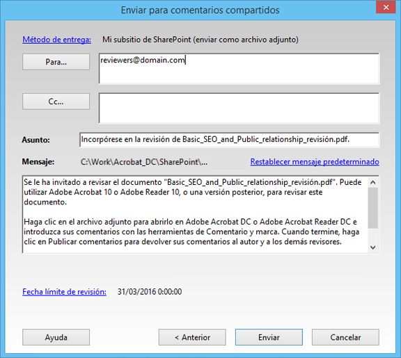 Agregar revisores y enviar