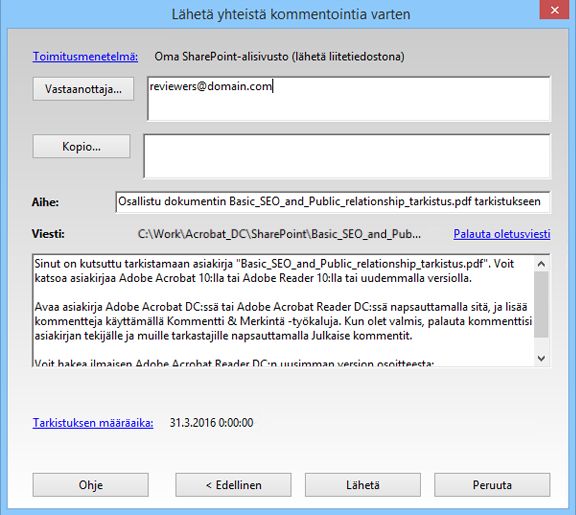 Lisää tarkistajat ja lähetä