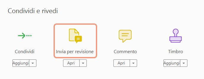 Opzione Invia per commenti nel riquadro Strumenti