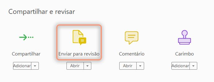 Opção Enviar para comentários no painel Ferramentas