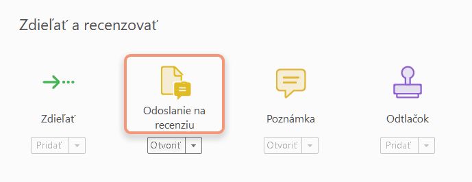 Možnosť Odoslať na komentovanie na table Nástroje