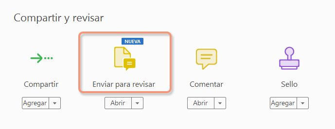 Opción Enviar para comentarios en el panel Herramientas