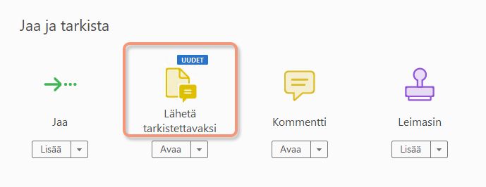 Työkalut-ruudun Lähetä kommentoitavaksi -vaihtoehto