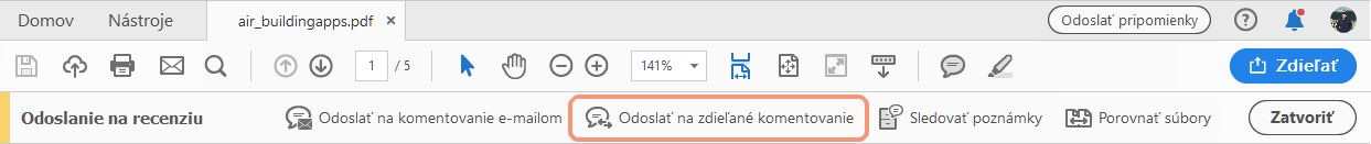 Odoslať na zdieľané komentovanie