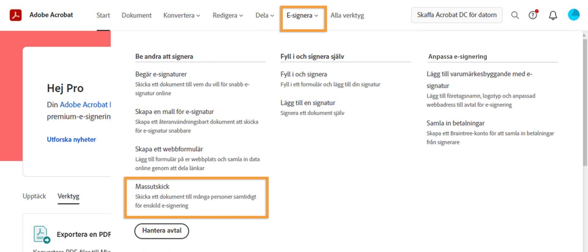 Begär signaturer i bulk