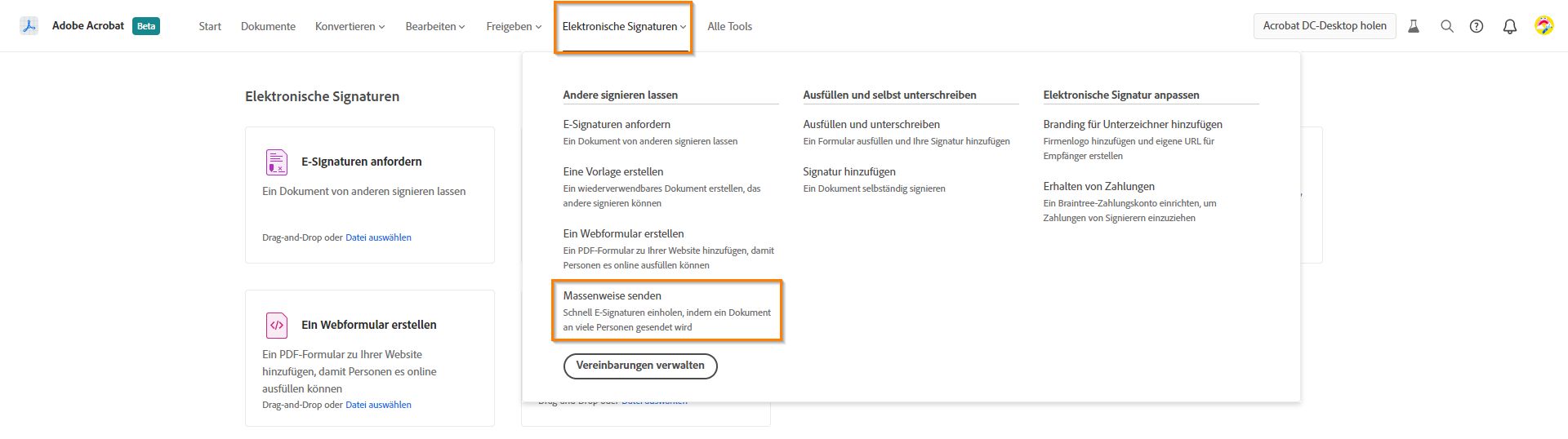 Mehrere Signaturen gleichzeitig anfordern