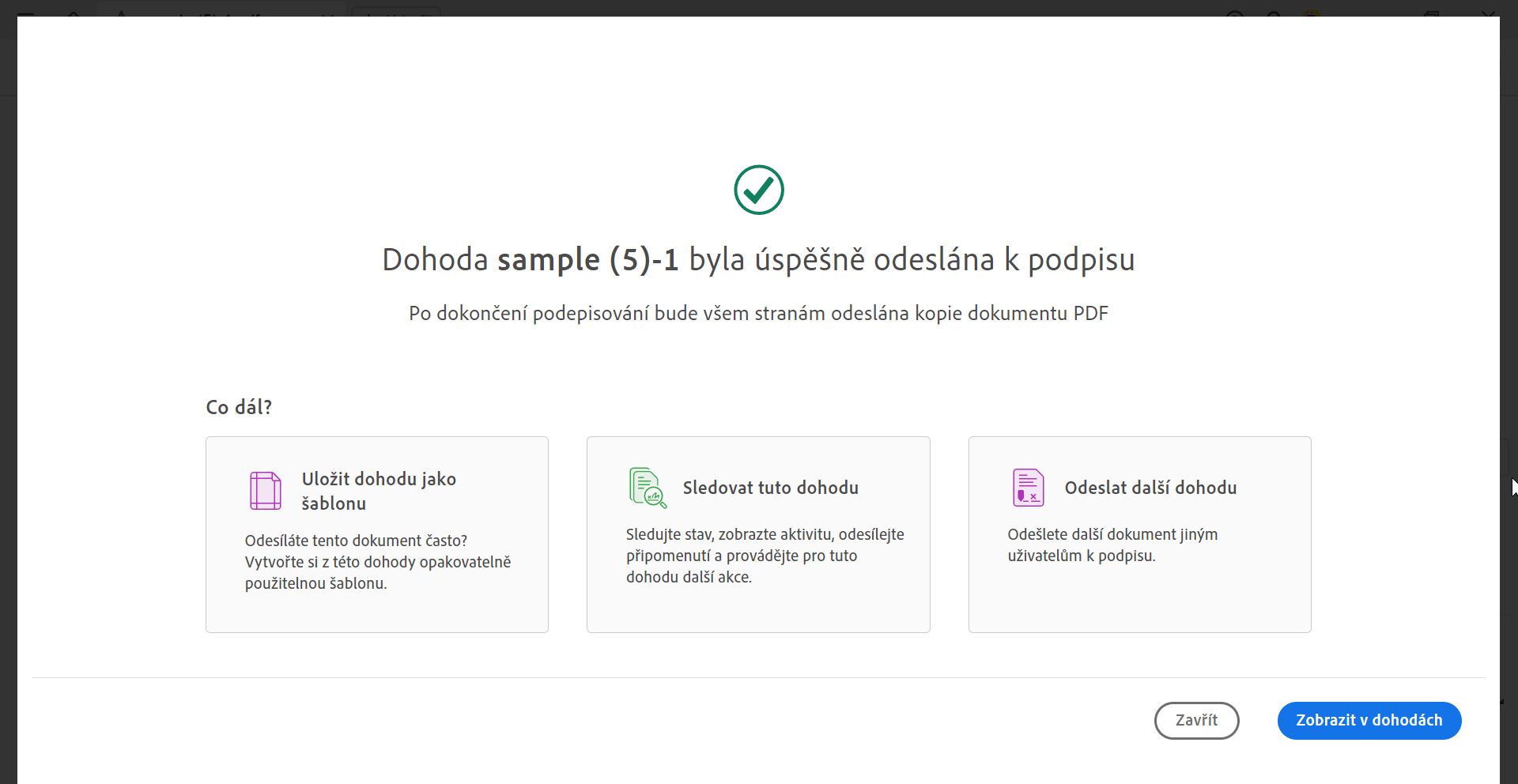 Potvrzení odeslání k podpisu