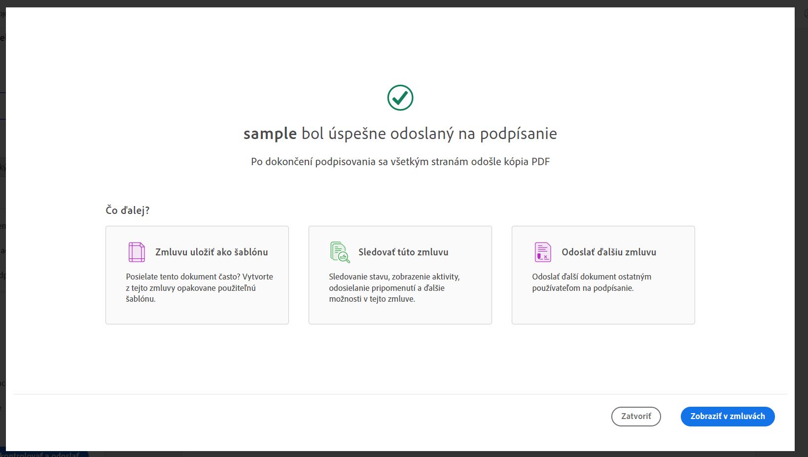 Potvrdenie o odoslaní na podpis