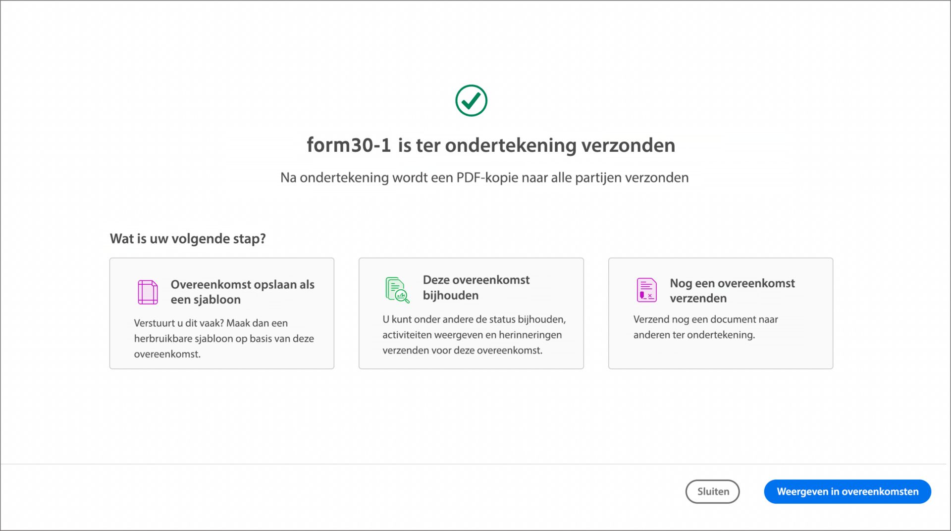 Bevestiging voor Verzenden ter ondertekening