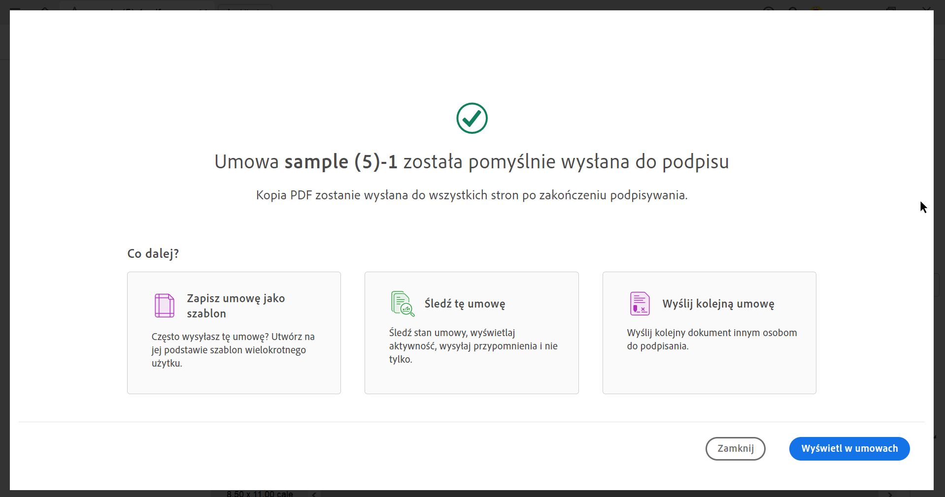 Potwierdzenie wysłania do podpisania