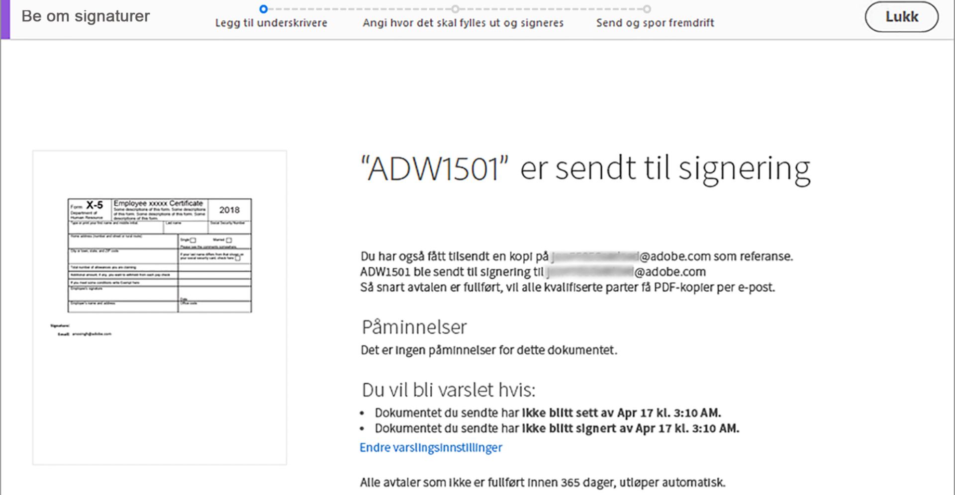 Sendt til signering-bekreftelse