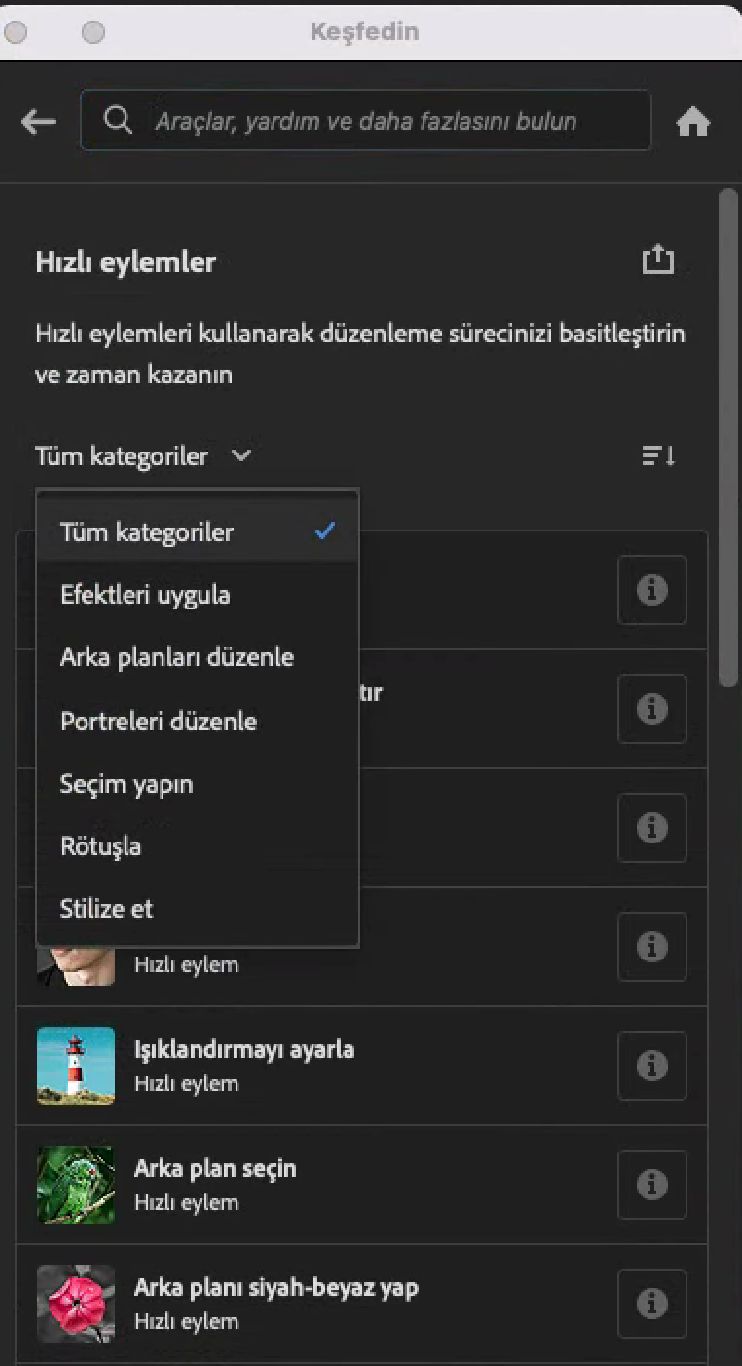 Hızlı Eylem hakkında daha fazla bilgi için Hızlı Eylem kartının yanındaki bilgi simgesini tıklayın