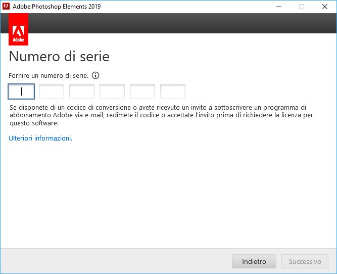 Immettere il numero di serie ricevuto con il prodotto