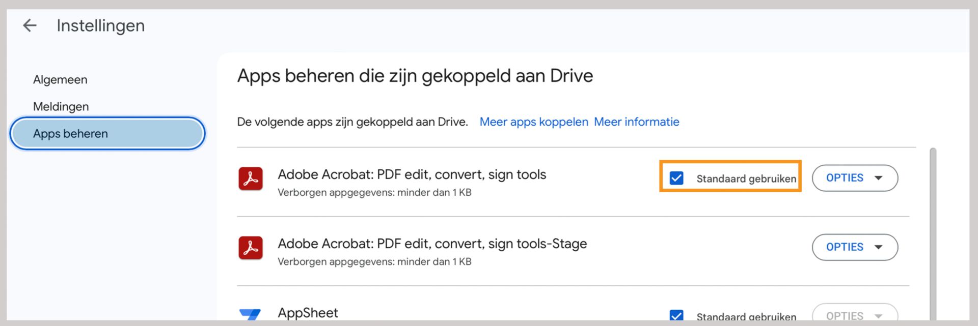 Adobe Acrobat voor Google Drive instellen als standaardapp voor PDF's