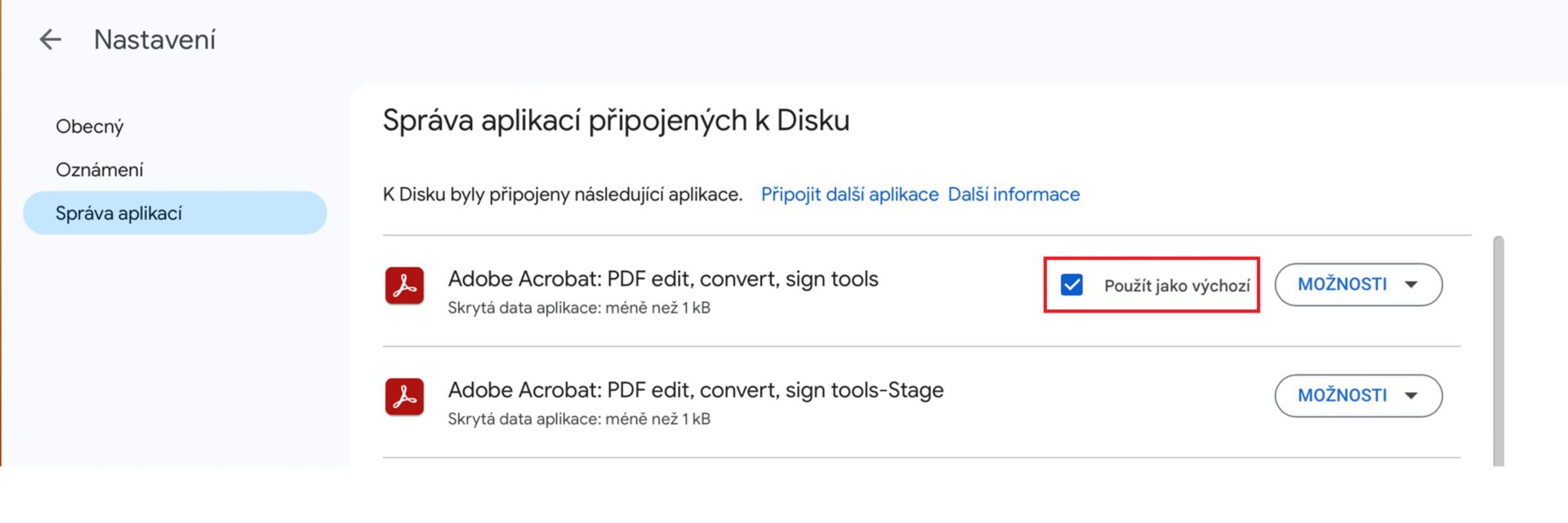 Nastavení aplikace Adobe Acrobat pro Disk Google jako výchozí aplikace pro soubory PDF