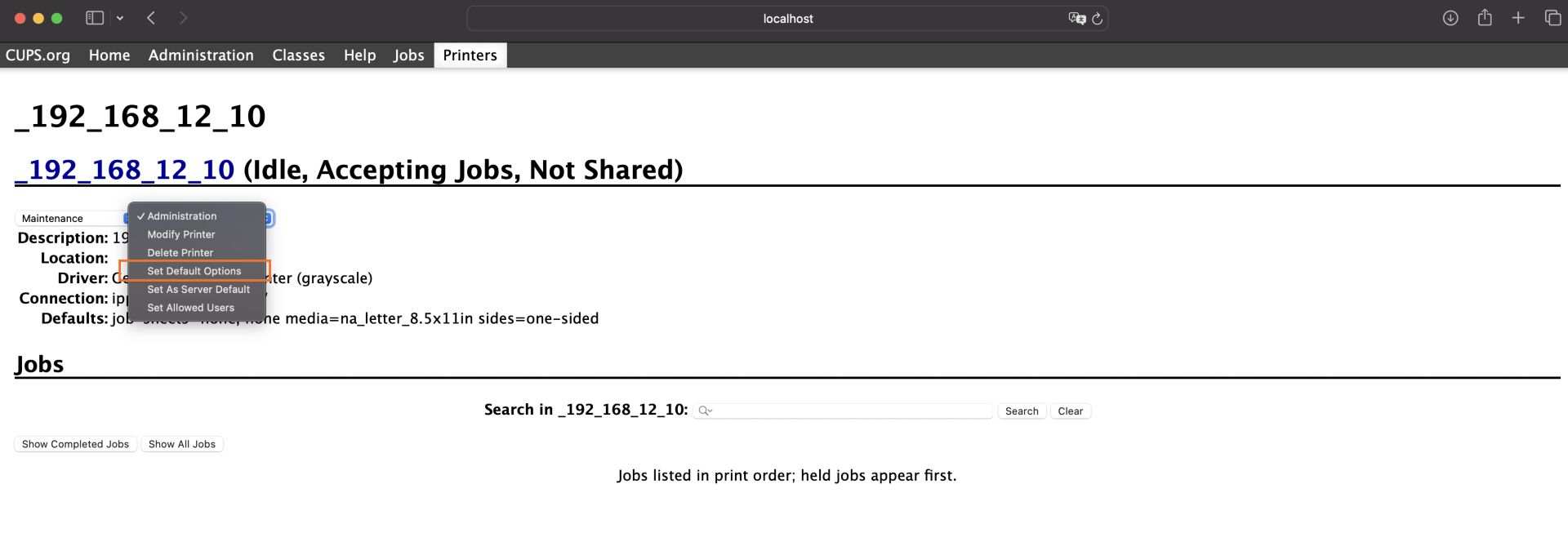 設定印表機的預設選項