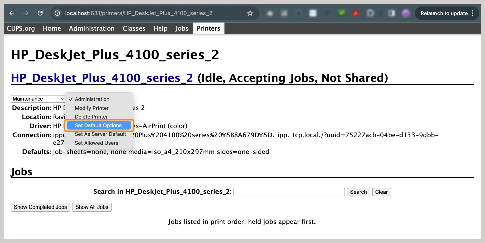 Nastaviť predvolené nastavenia pre tlačiareň