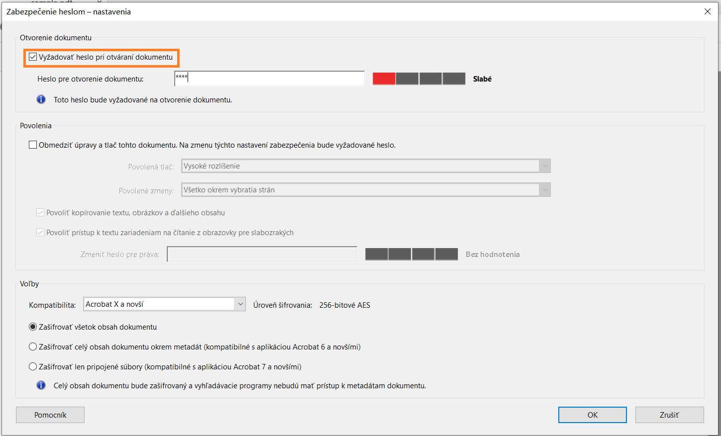 Nastavenie hesla na otvorenie dokumentu