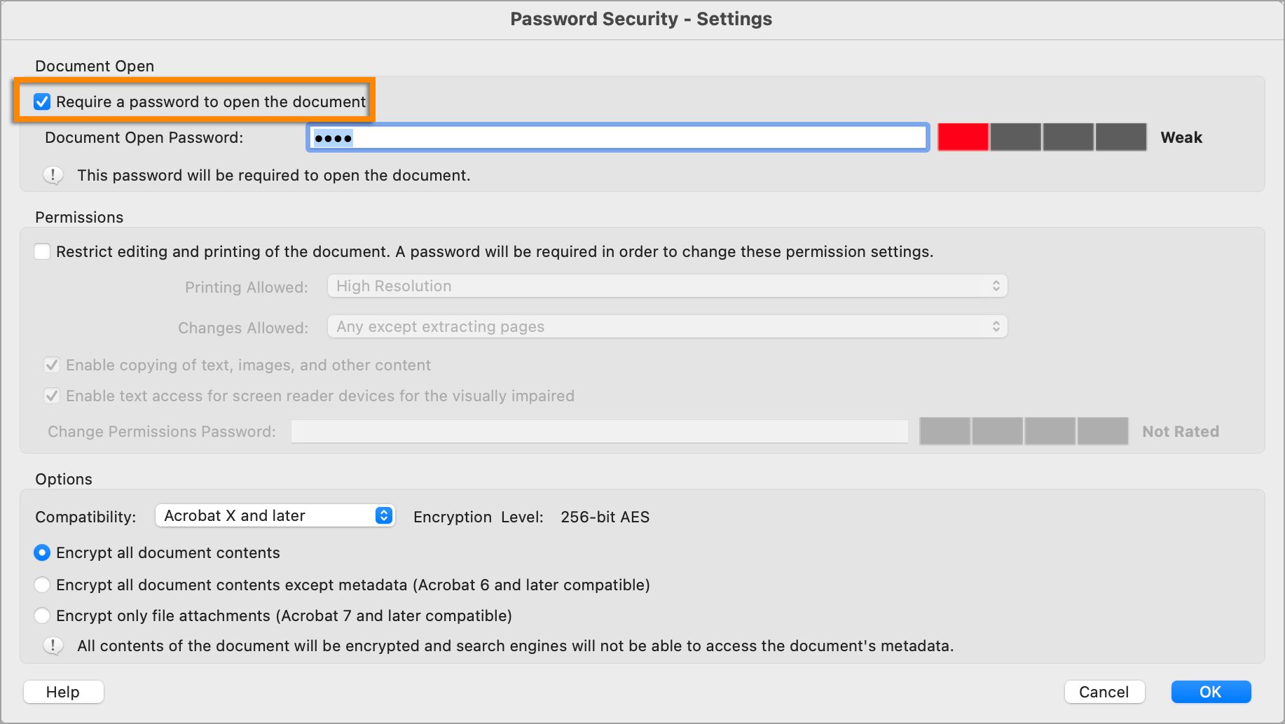 Impostare la password di apertura del documento