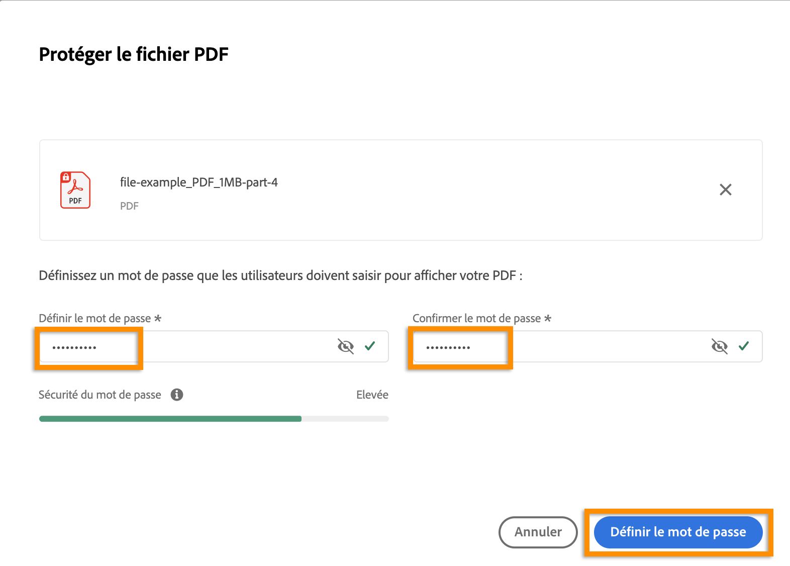 Saisir votre mot de passe, confirmer, puis cliquer sur Définir le mot de passe