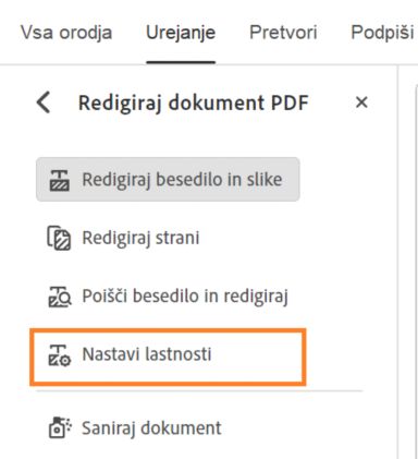 Lastnosti redigiranja