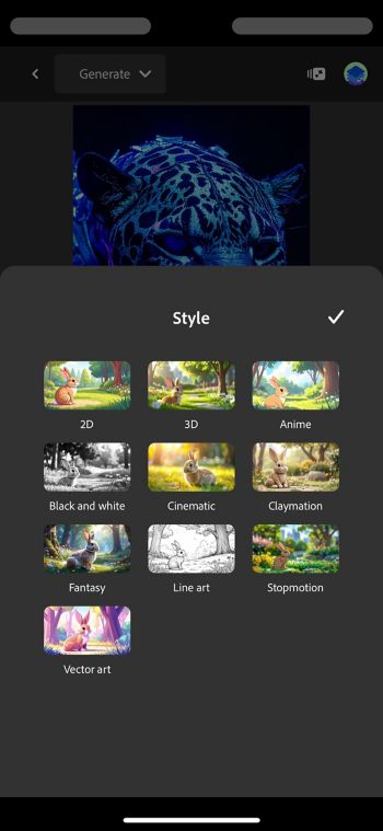 The Style section is open and there are a list of presets to select from. No preset is selected for the video generation.