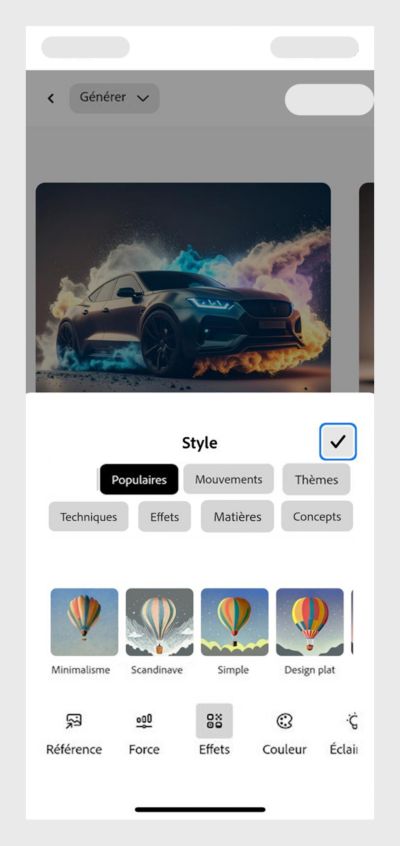 La section Style est ouverte et vous pouvez utiliser plusieurs options, telles que Référence, Force, etc., pour définir l’aspect de l’image générée.