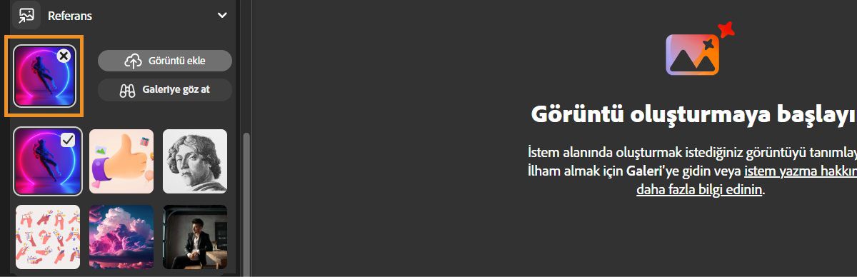 Çeşitlemeler oluşturmak üzere referans görüntülerle birlikte metin istemlerini kullanmak için Referans özelliğini nasıl kullanabileceğinize dair bir örnek.