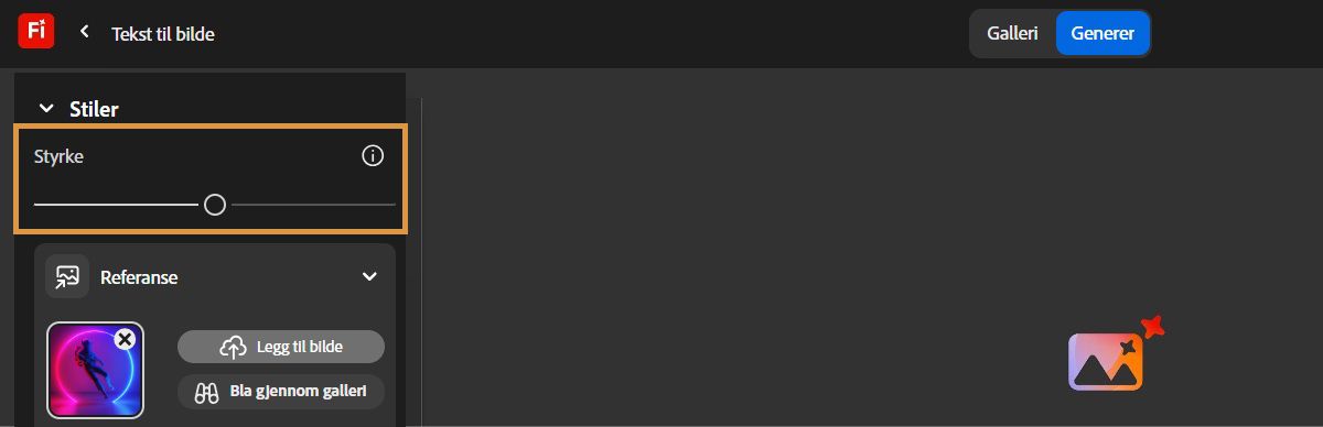 Under Stiler-delen er glidebryteren Styrke valgt og den er satt til Nøytral.