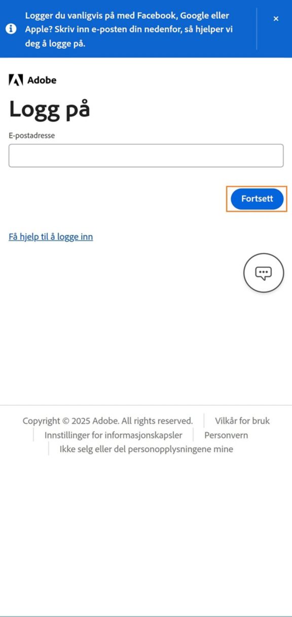 Fortsett-knappen, som er tilgjengelig på påloggingssiden på telefonen din, lar deg logge på etter at du har skrevet inn e-postadressen din. 