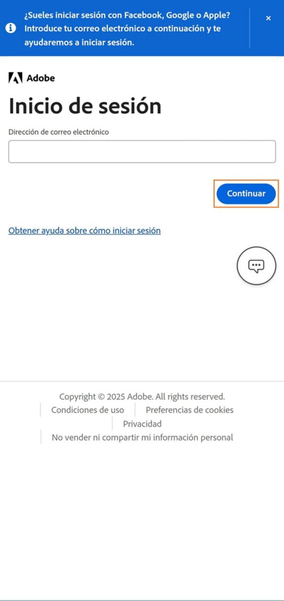 El botón Continuar, disponible en la página de inicio de sesión del teléfono, le permite iniciar sesión después de haber introducido su dirección de correo electrónico. 