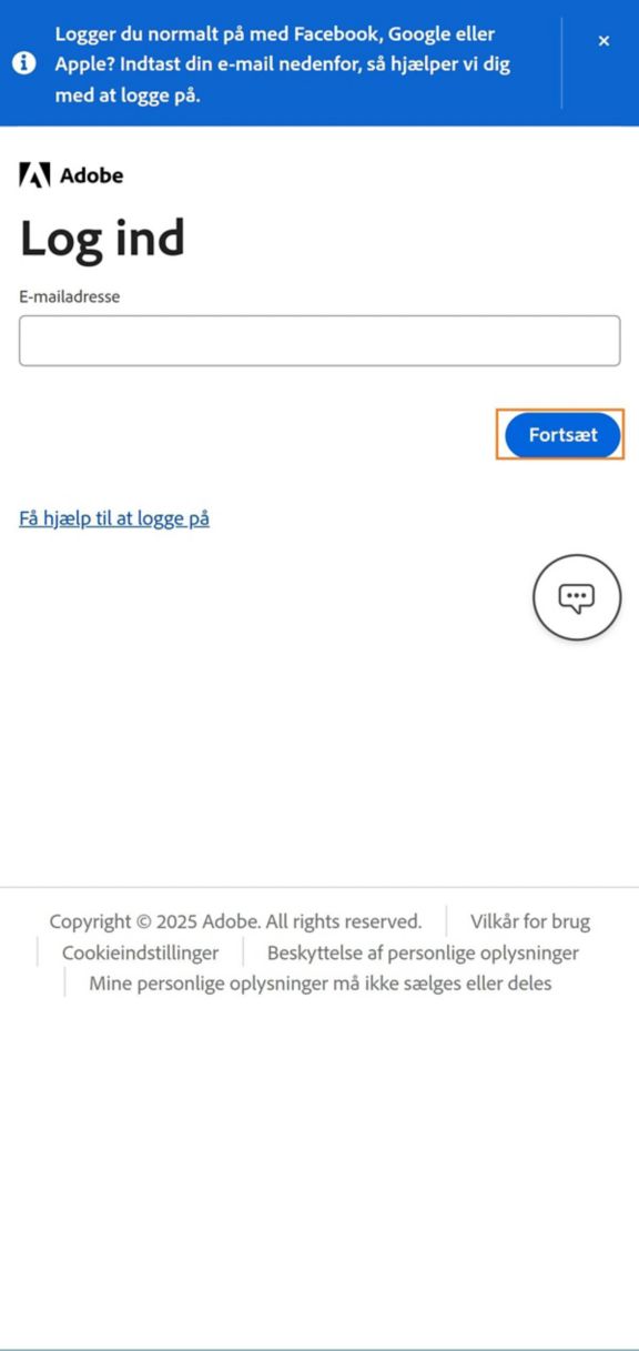 Knappen Fortsæt, der er tilgængelig på login-siden på din telefon, giver dig mulighed for at logge ind, efter du har indtastet din e-mailadresse. 