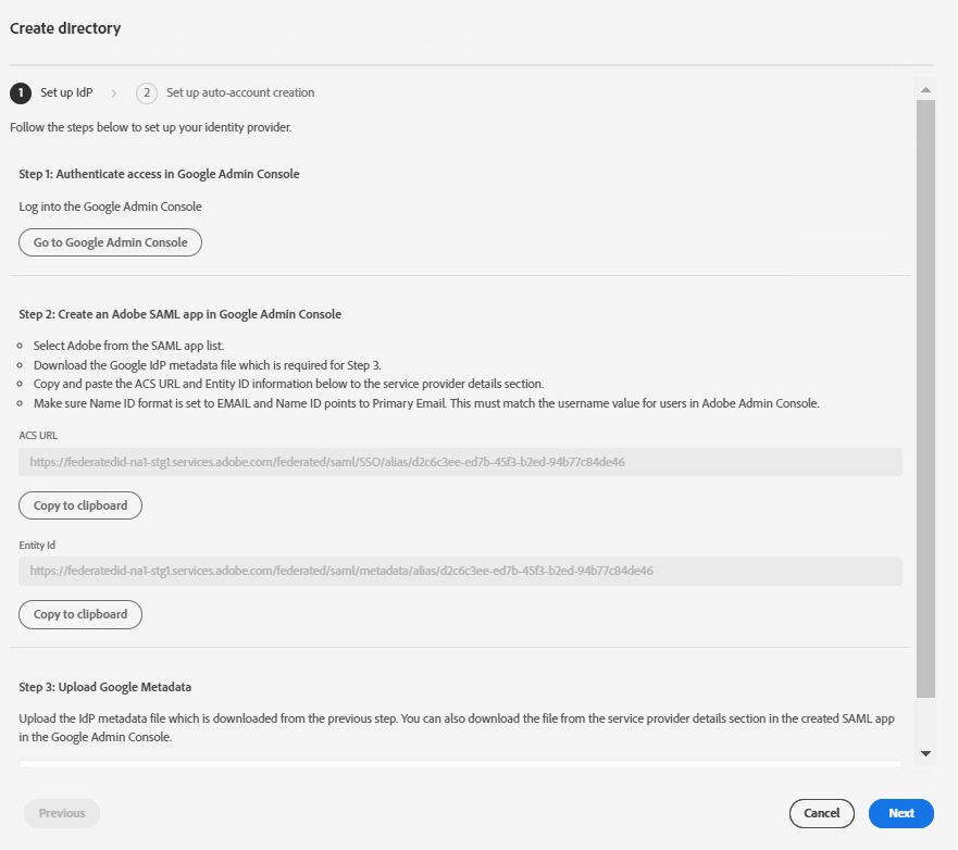 Vejledning i at oprette en Adobe SAML-app i Google Admin Console