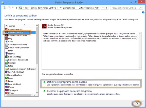 Caixa de diálogo Definir este programa como o padrão