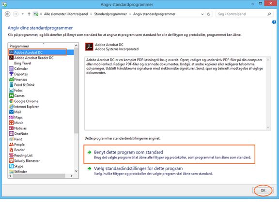 Dialogboksen Benyt dette program som standard