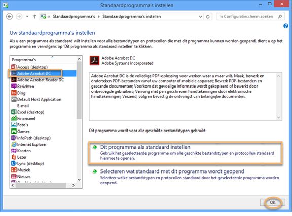 Het dialoogvenster Dit programma instellen als standaard