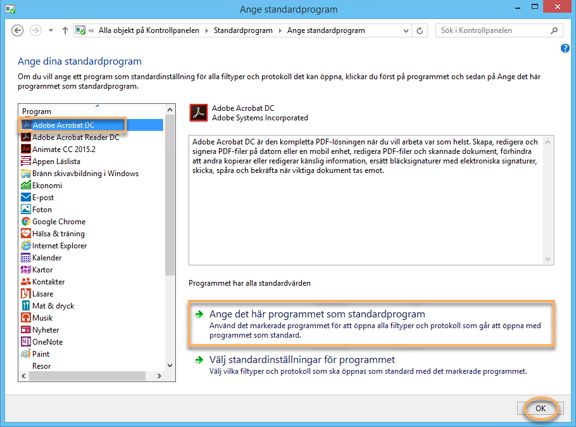 Dialogrutan Ange det här programmet som standardprogram